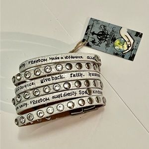 Y2K White leather studded Humanity For All bracelet NWT